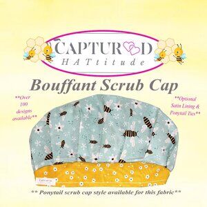 Womens Bumble Bee Scrub Cap Bouffant Surgical Hat Handmade